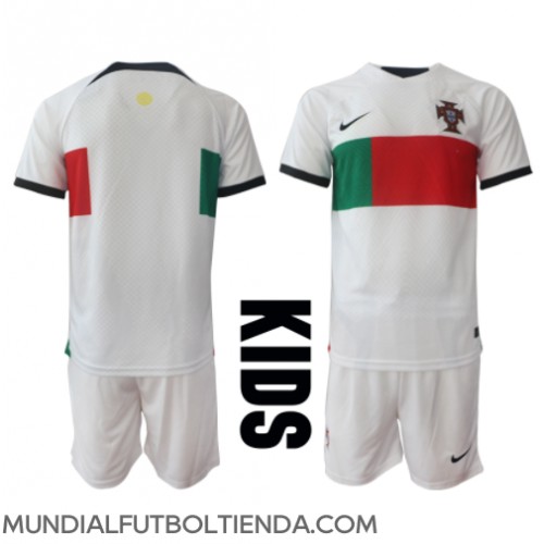 Camiseta Portugal Segunda Equipación Replica Mundial 2022 para niños mangas cortas (+ Pantalones cortos)